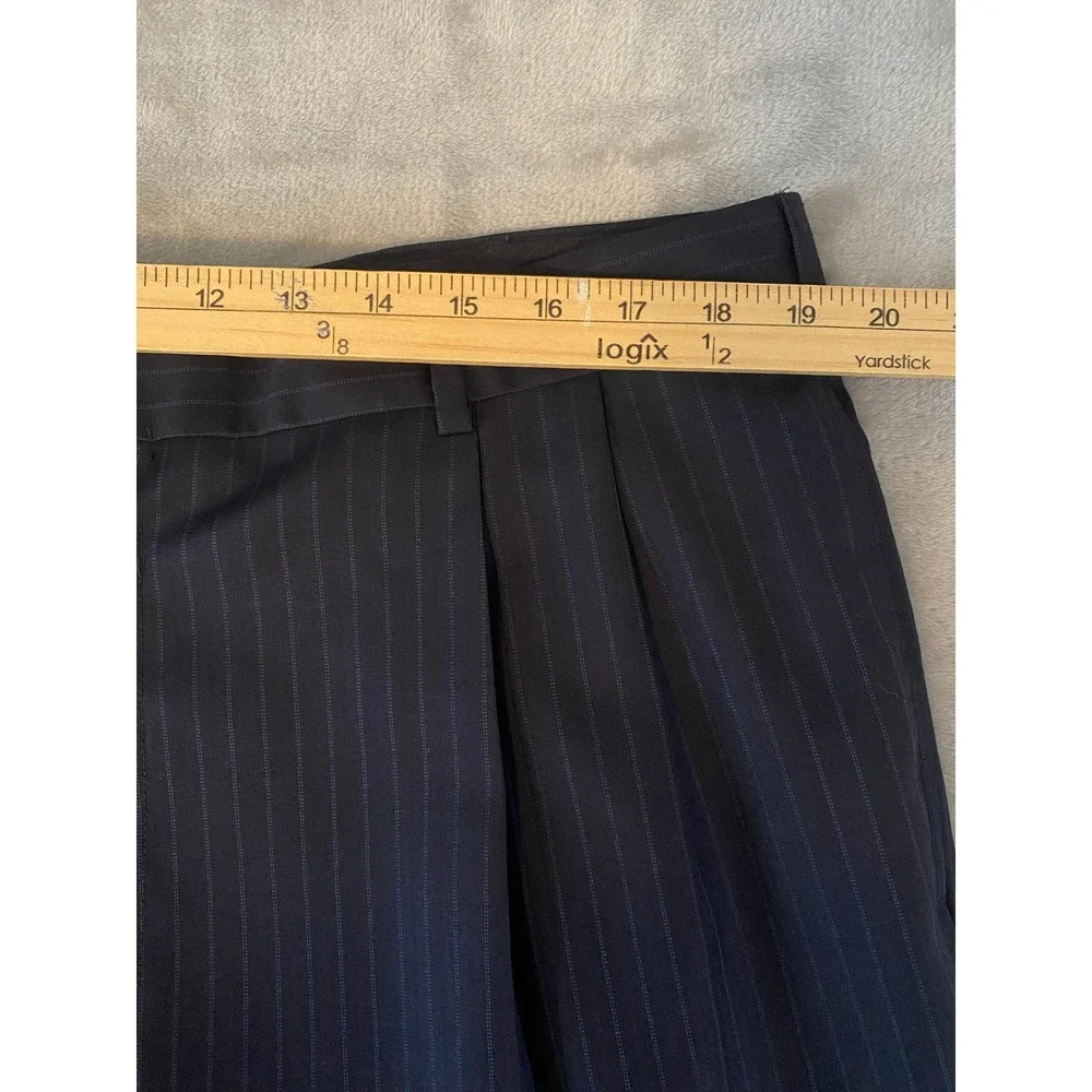 Jos. A. Bank 2pc Suit 46L 38x32 Navy Blue Signature Collection Stripe Cuff Wool